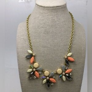 J. Crew Mixed Color Rhinestone Floral Statement Necklace 20"